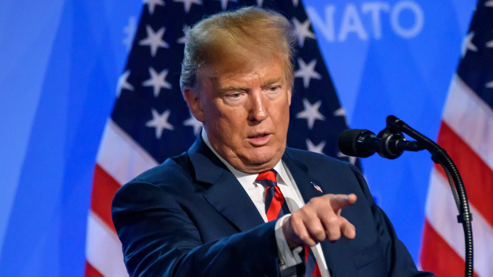 Brussels, Belgium, press conference of Donald Trump, President   