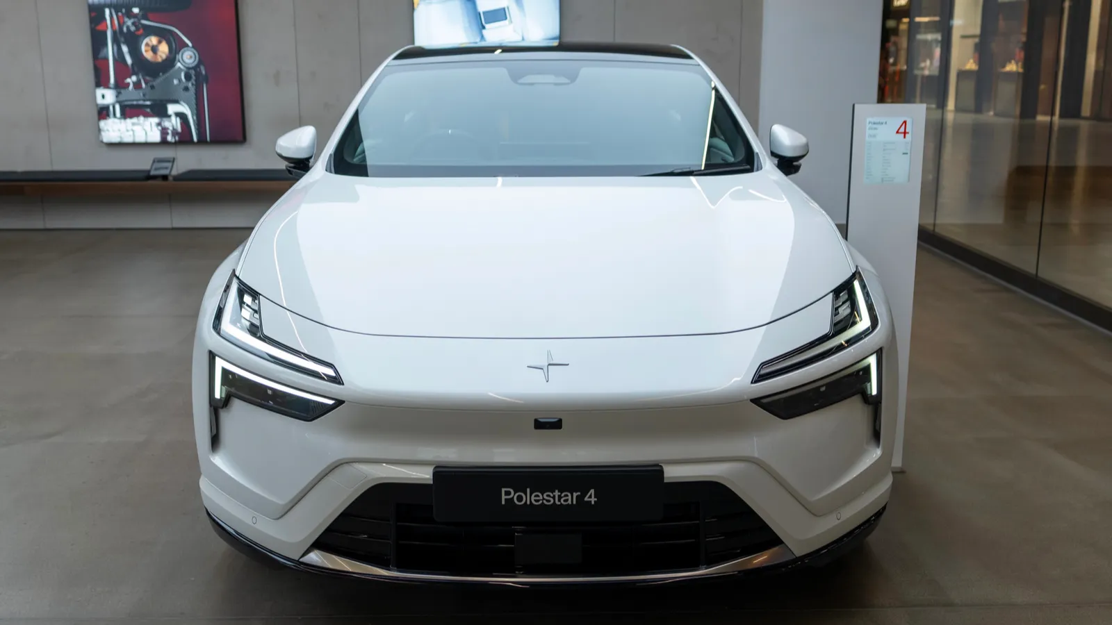 Elegant high end white Polestar 4 with left hand drive all electric car