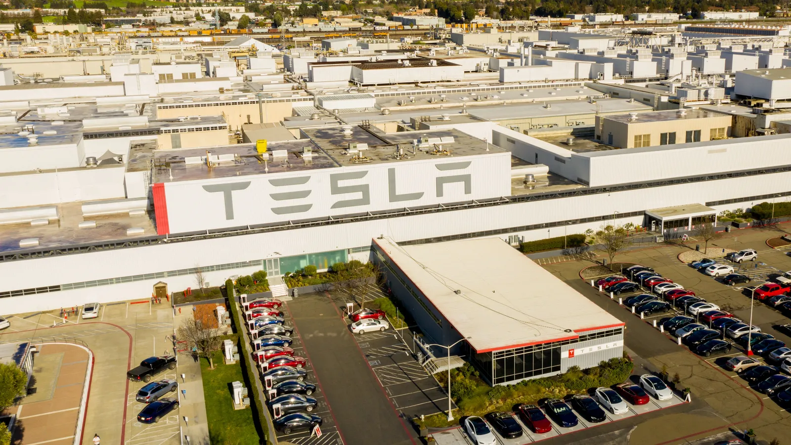 Aerial Drone photo tesla factory fremont ca 