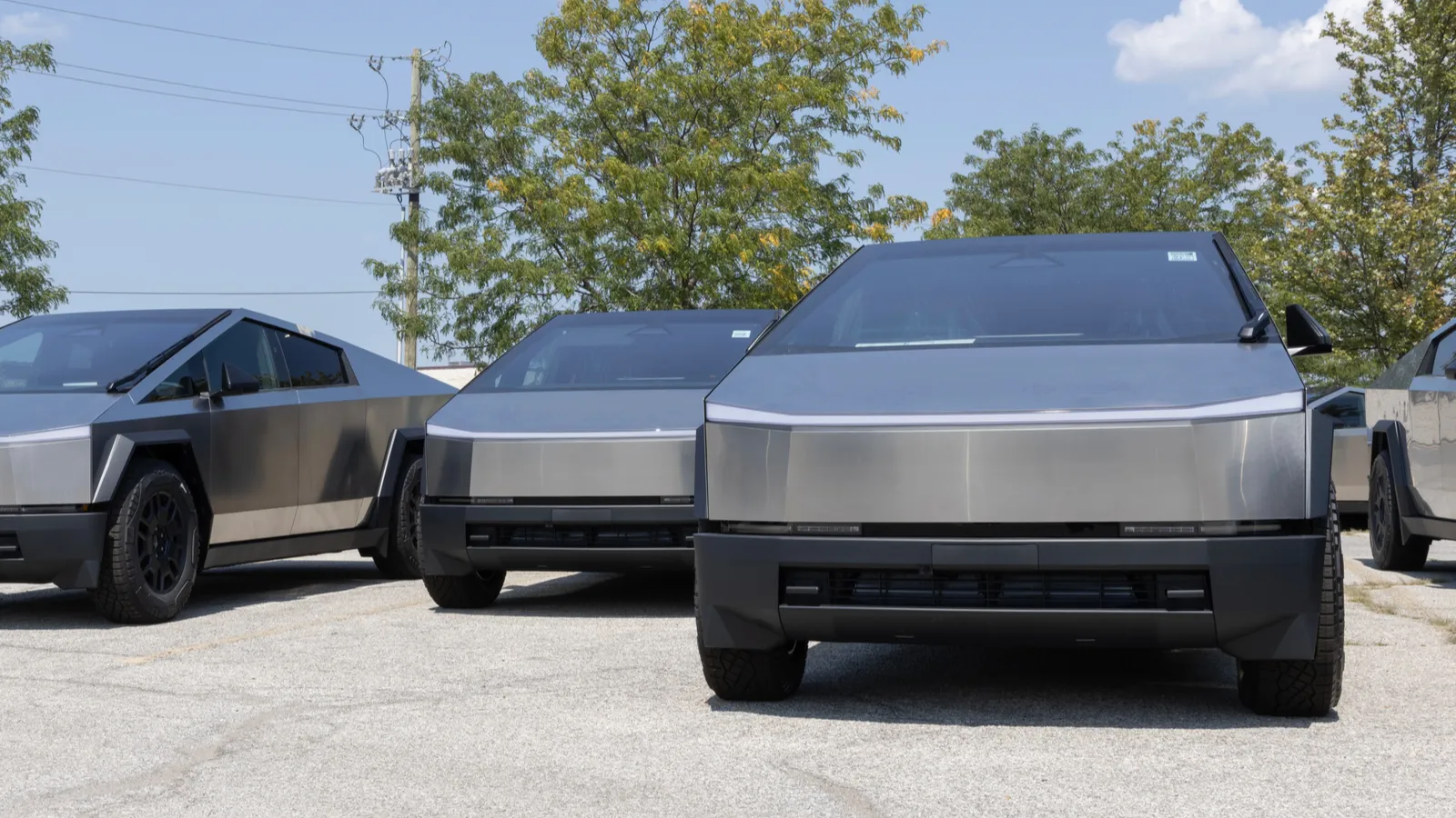 Tesla Cybertrucks display at a parking   