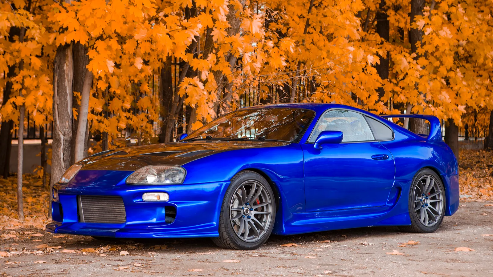 Blue Toyota Supra on display  