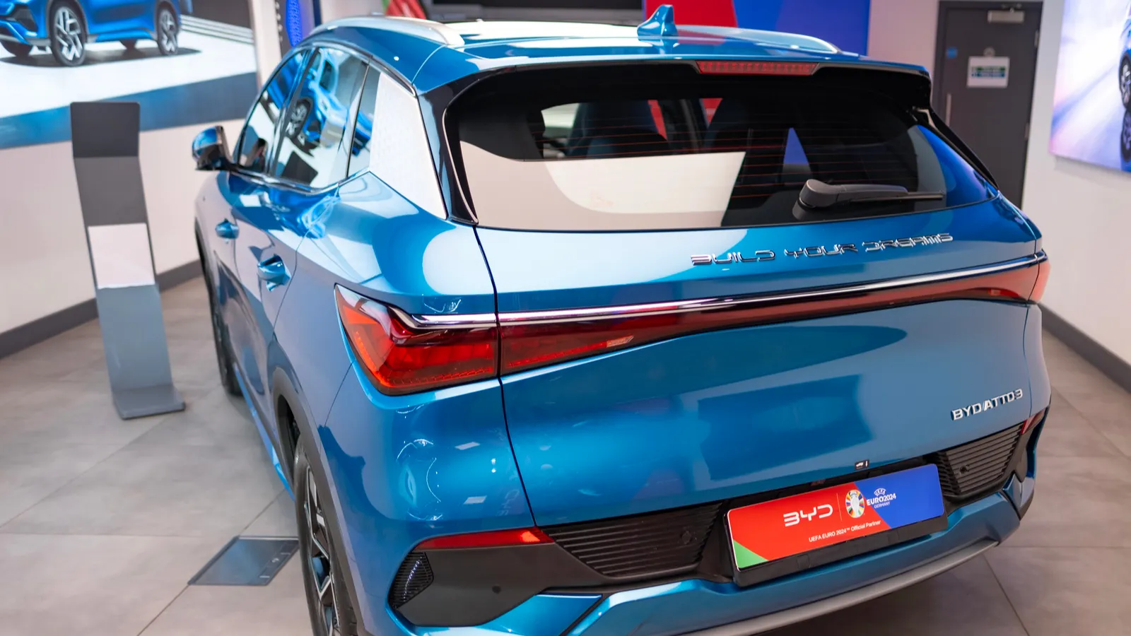 BYD Atto 3 blue car at car show
