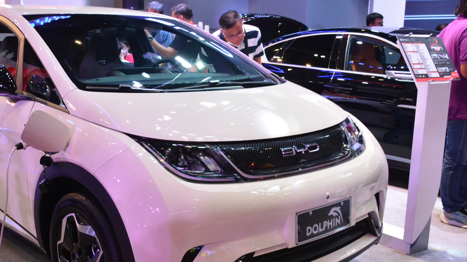 BYD Dolphin charging at show  
