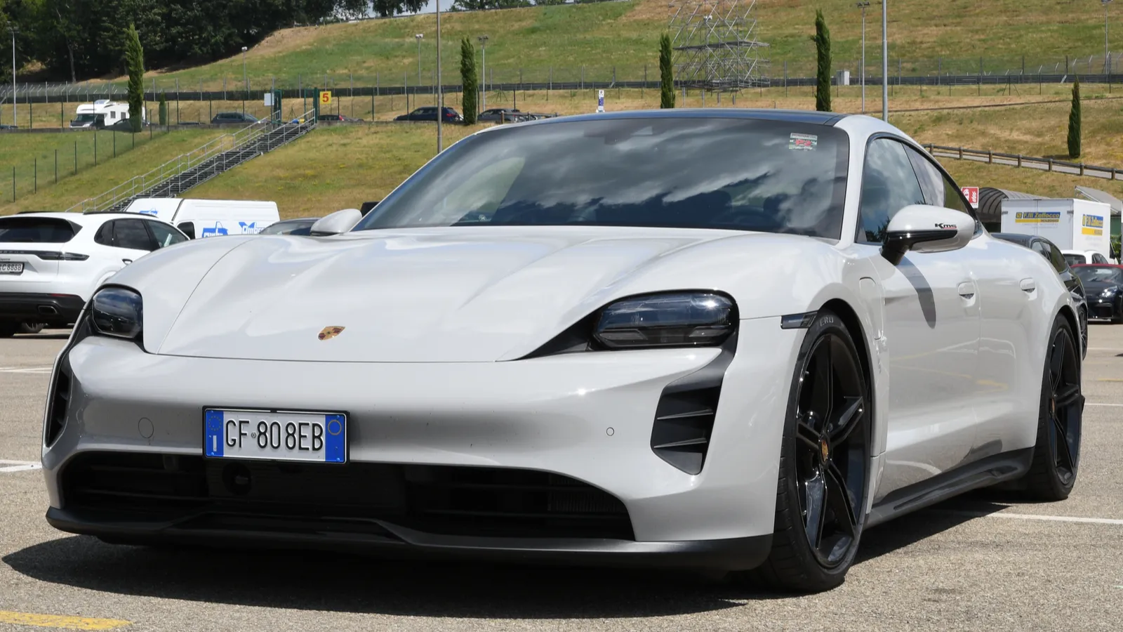Porsche Taycan Turbo S in the parking lot  