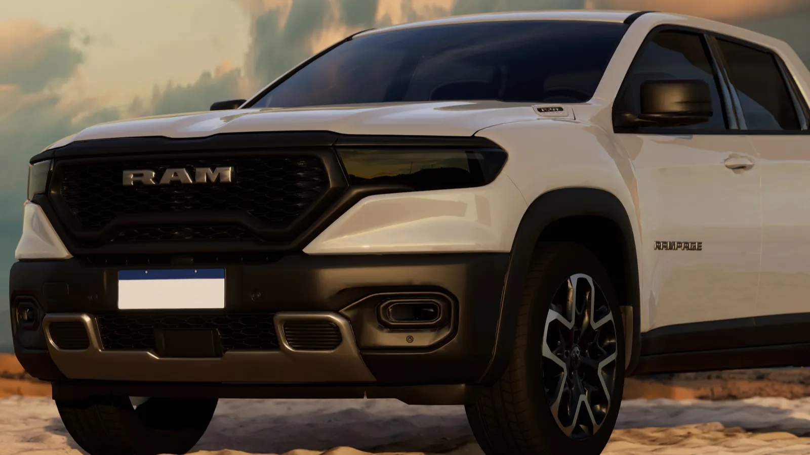 RAM Rampage white truck displayed