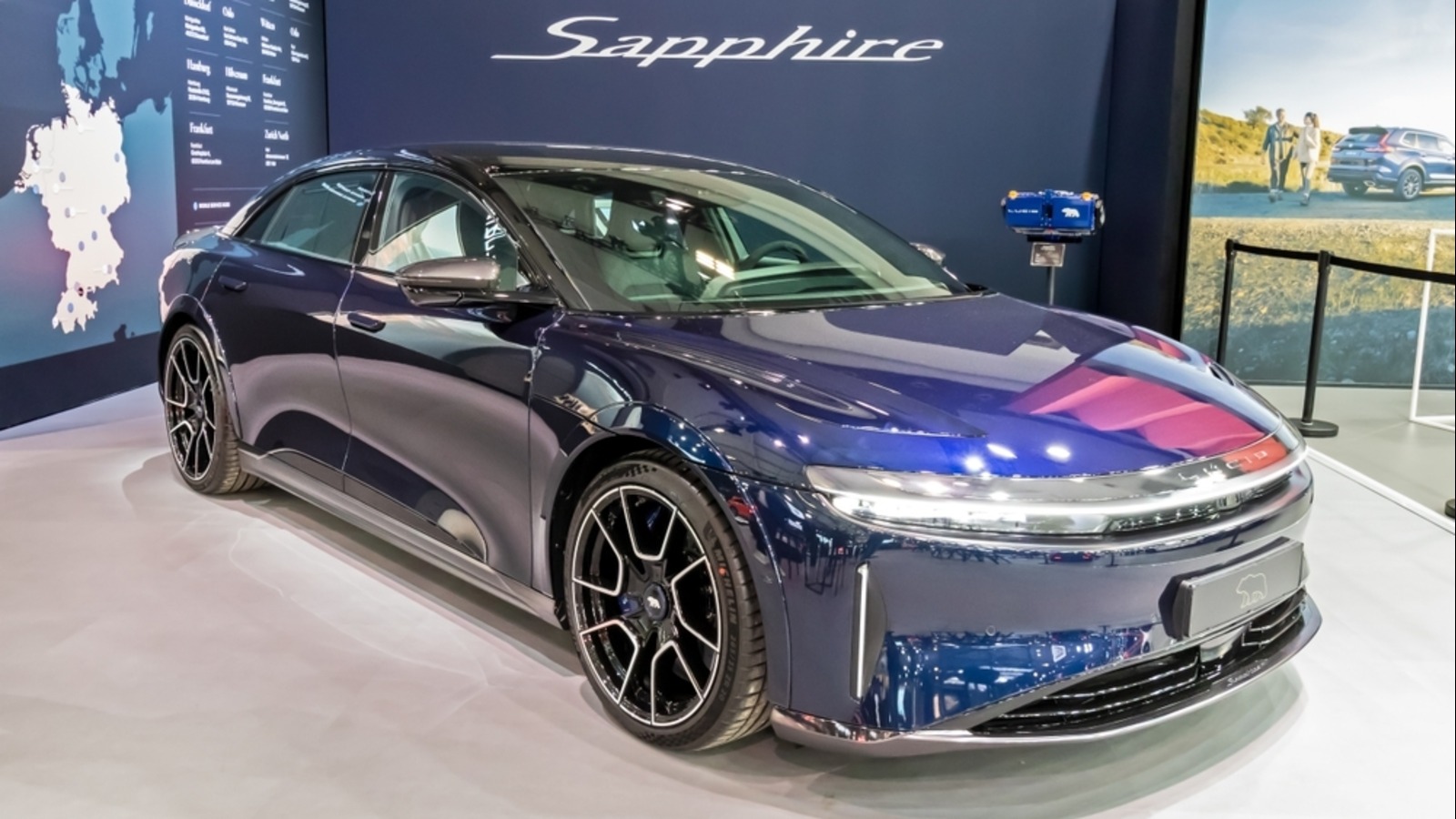 Lucid Air Sapphire luxury electric super-sports sedan car at the Brussels Motor Show