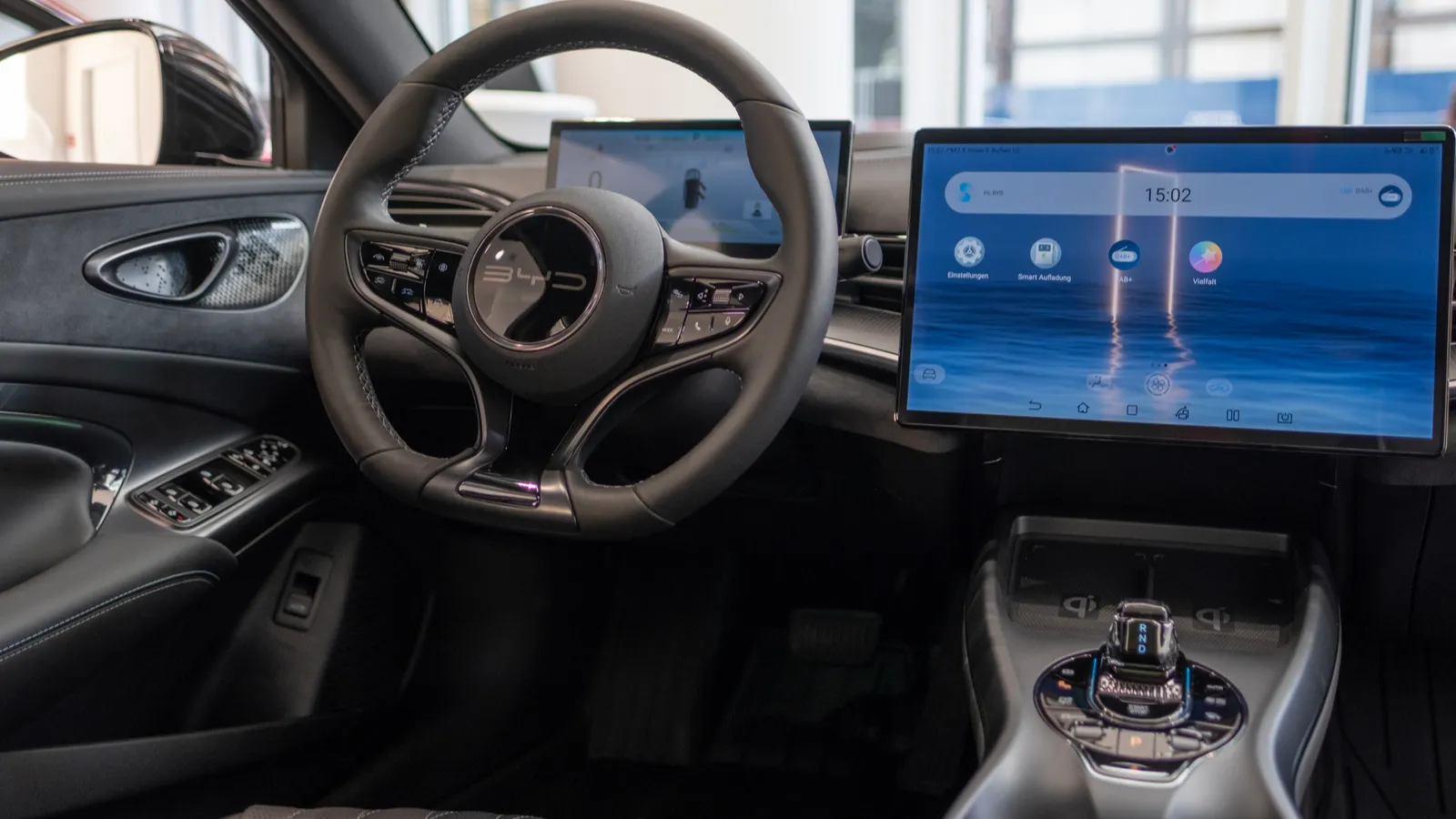 Steering wheel interior cockpit of BYD Seal 2024 electric car   