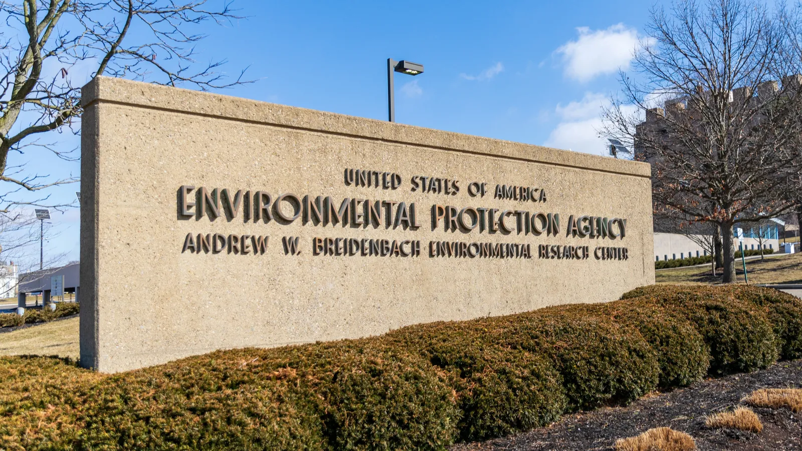U.S. Environmental Protection Agency (EPA) sign displayed on a wall 